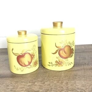 Vintage Ransburg metal canisters‎ Made in USA set of two apples peaches fruit